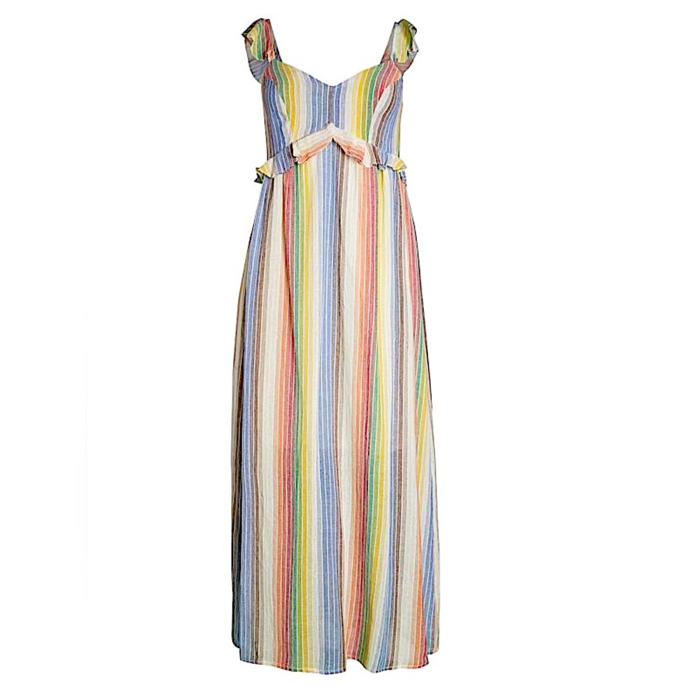 Rainbow Striped Ruffle Maxi Dress. ROCK THE REPUBLIC. Size Medium.